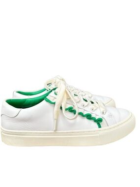 Tory Sport Howell Court Ruffle Leather Sneakers White Green Size 5.5